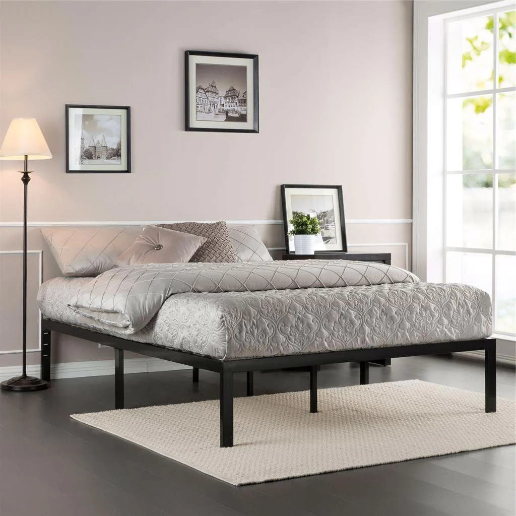 Full Metal Platform Bed Frame with Wooden Mattress Support Slats - Image 2