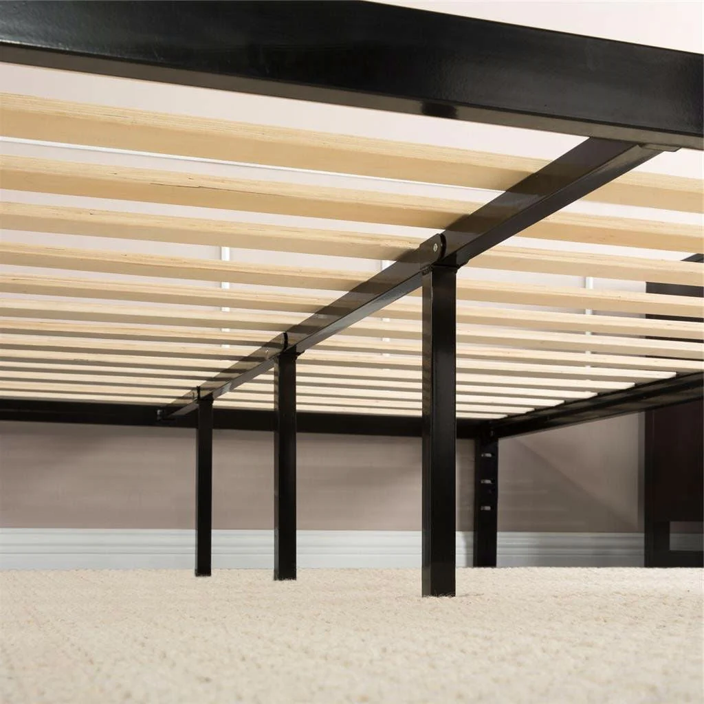 Full Metal Platform Bed Frame with Wooden Mattress Support Slats - Image 3