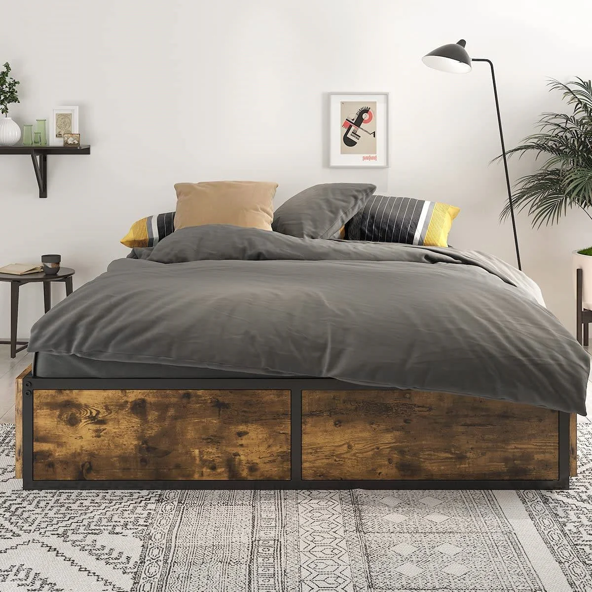 Full Metal Wood Platform Bed Frame with 4 Storage Drawers - 600 lbs Max Weight - Image 4