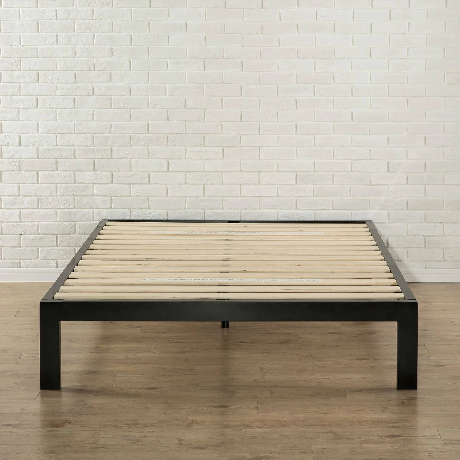 Full Modern Black Metal Platform Bed Frame with Wood Slats - Image 2