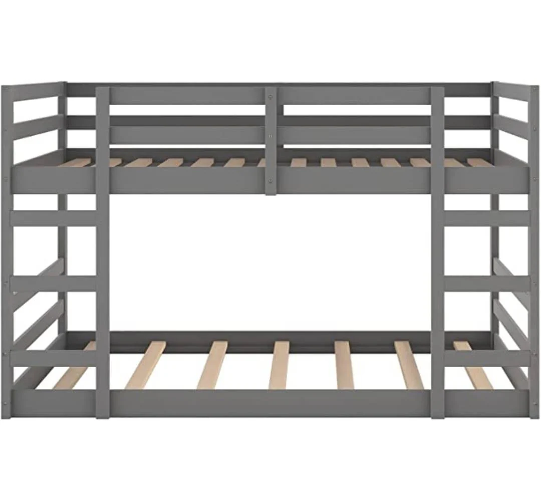 Full over Full Modern Low Profile Bunk Bed in Grey Wood Finish - Image 4