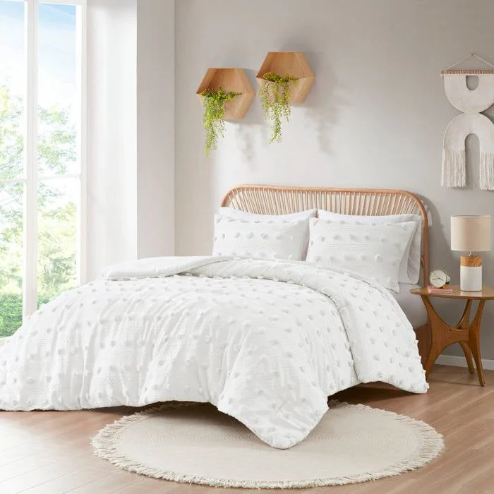 Full/Queen 3-Piece Ivory Pompom Microfiber Comforter Set - Image 2