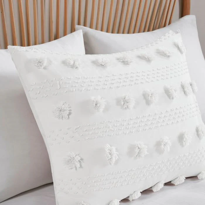 Full/Queen 3-Piece Ivory Pompom Microfiber Comforter Set - Image 3