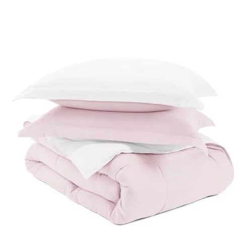 Full/Queen 3-Piece Microfiber Reversible Comforter Set in Blush Pink and White - Image 4