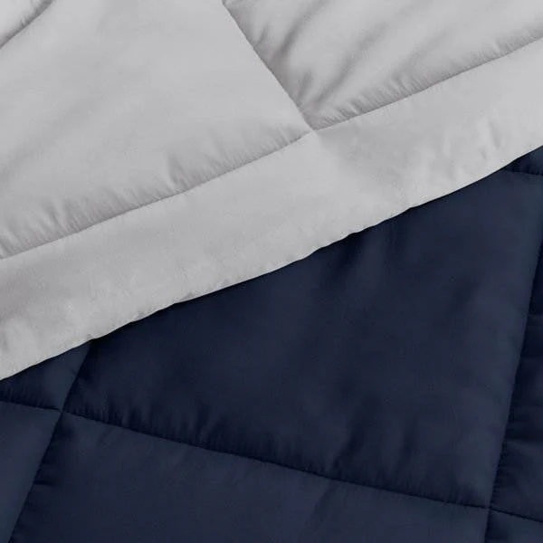 Full/Queen 3-Piece Microfiber Reversible Comforter Set in Navy Blue and Grey - Image 3