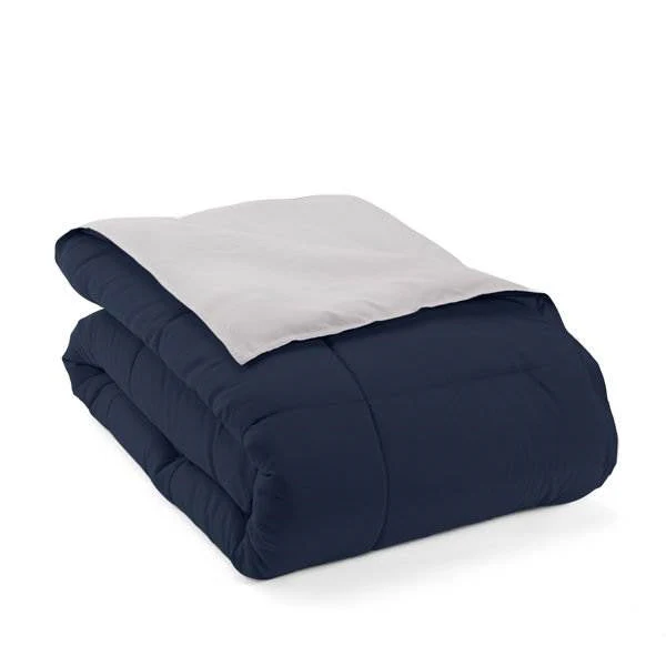Full/Queen 3-Piece Microfiber Reversible Comforter Set in Navy Blue and Grey - Image 4