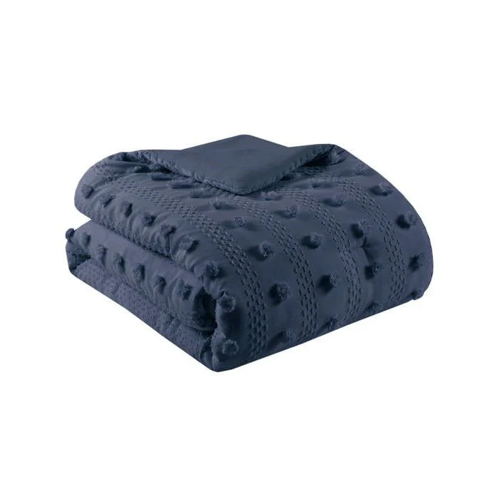 Full/Queen 3 Piece Navy Pompom Microfiber Hypoallergenic Comforter Set - Image 5