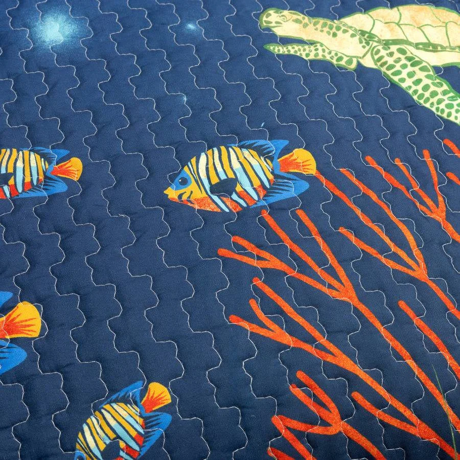 Full/Queen 3 Piece Ocean Navy Blue Clown Fish Coral Reef Reversible Quilt Set - Image 3