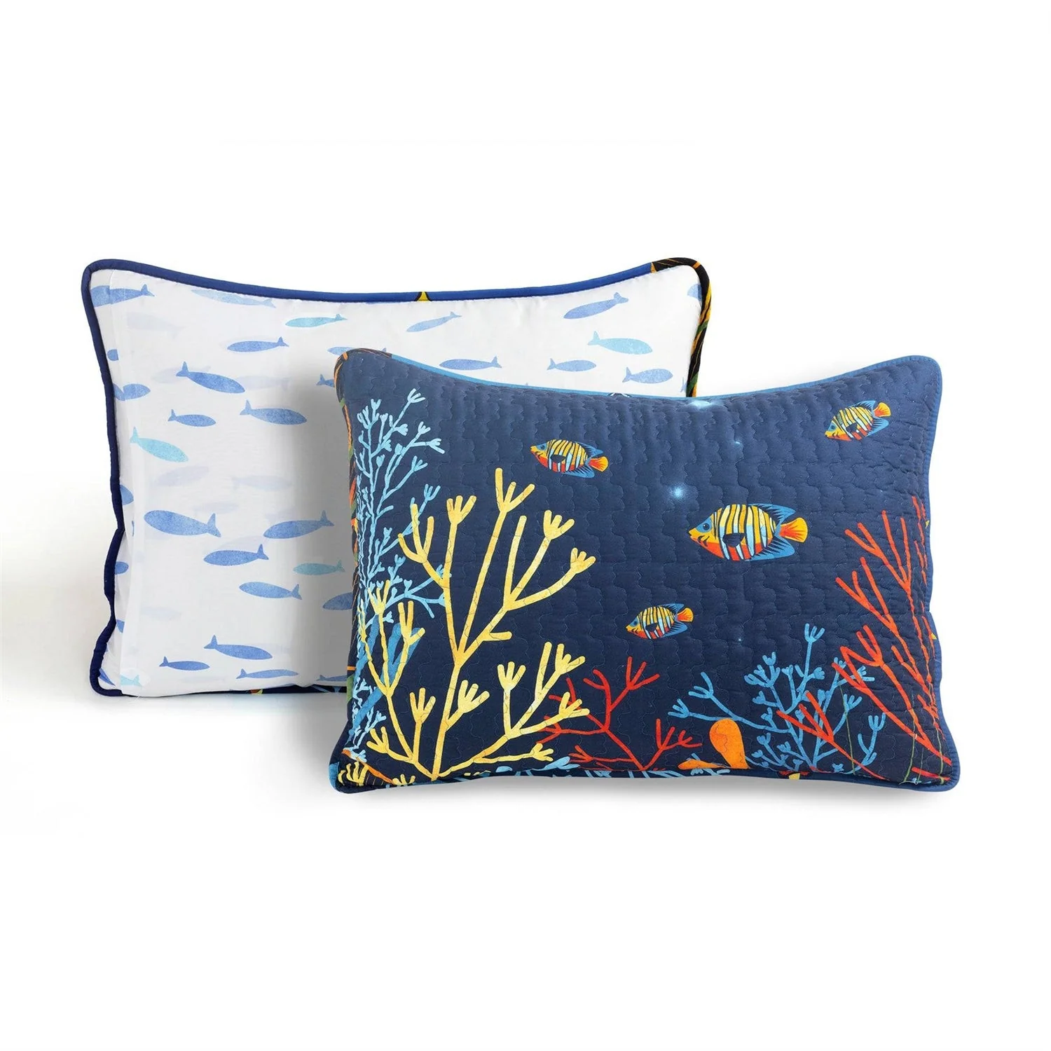 Full/Queen 3 Piece Ocean Navy Blue Clown Fish Coral Reef Reversible Quilt Set - Image 5