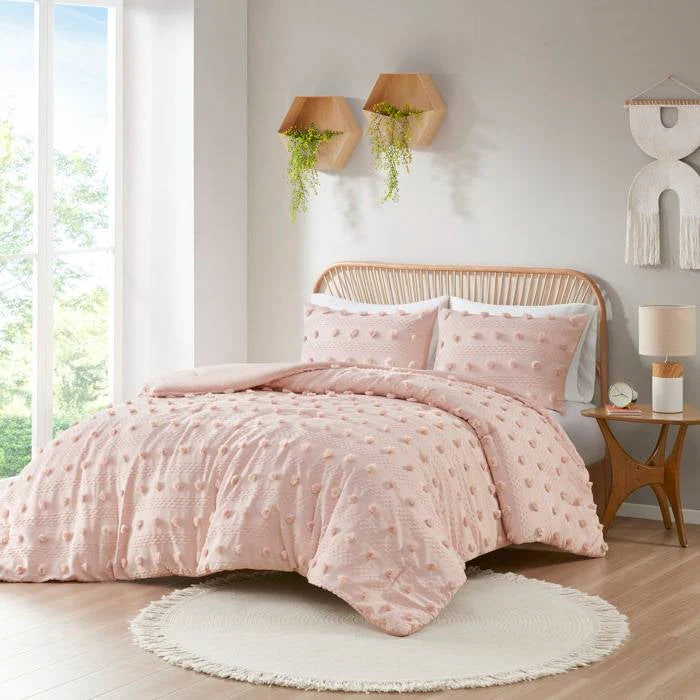 Full/Queen 3-Piece Pink Pompom Microfiber Comforter Set - Image 2