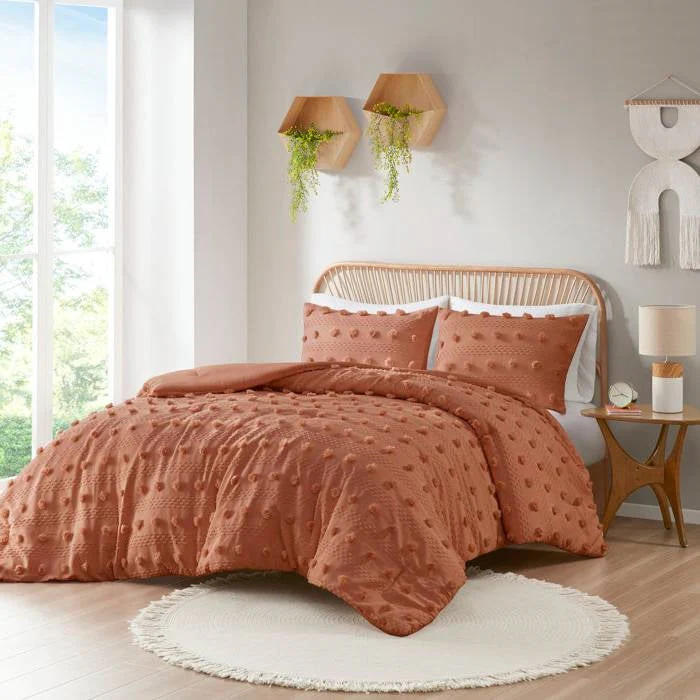 Full/Queen 3-Piece Rust Orange Pompom Microfiber Comforter Set - Image 2