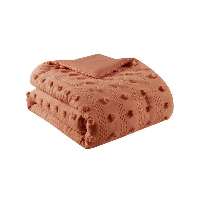 Full/Queen 3-Piece Rust Orange Pompom Microfiber Comforter Set - Image 4