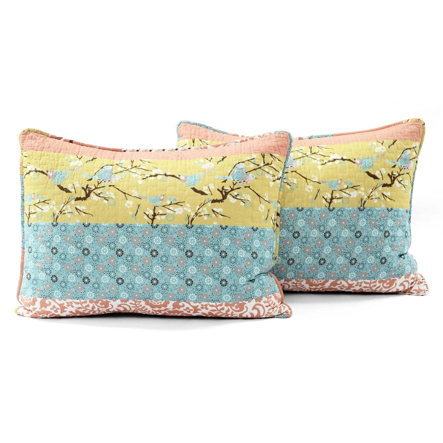 Full/Queen Blue Yellow Pink Ivory Boho Floral Reversible Lightweight Quilt Set - Image 5