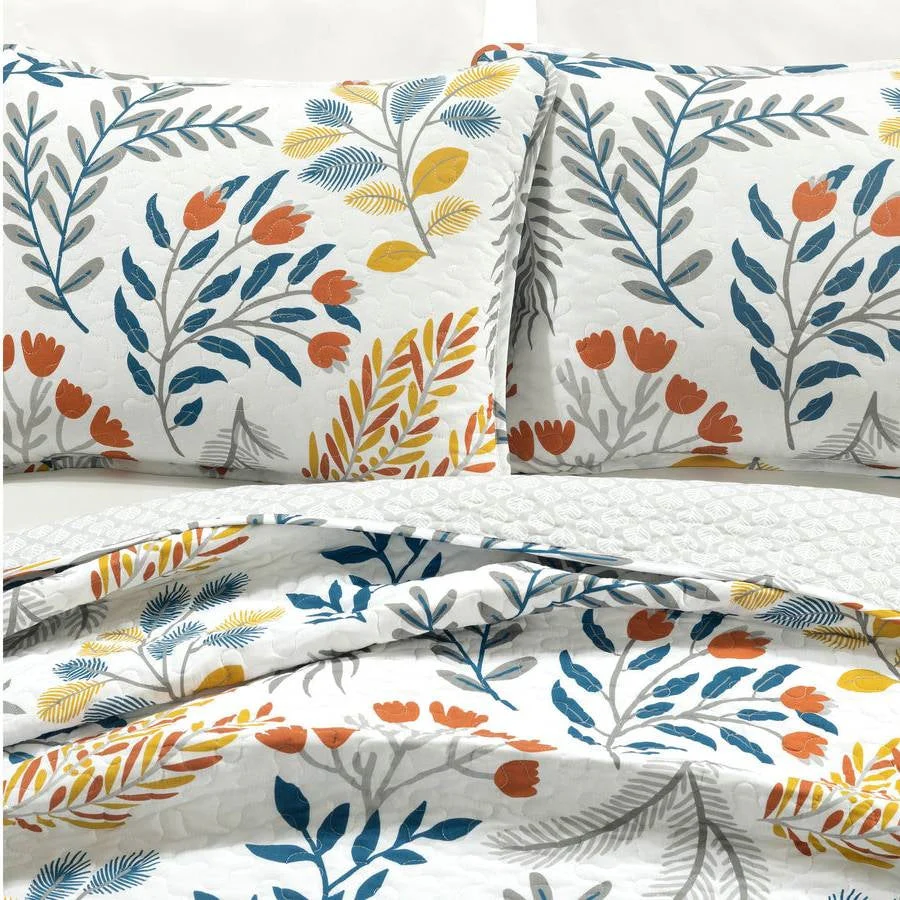 Full/Queen Botanical Bohemian Floral Lightweight 3 Piece Quilt Set - Image 2