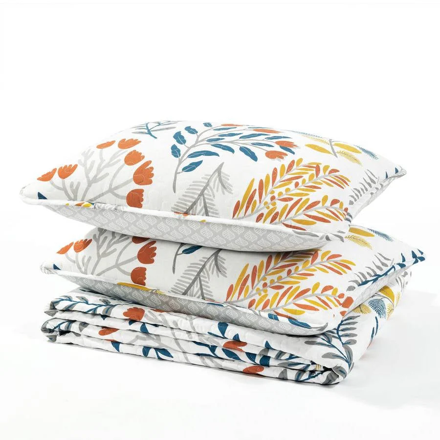 Full/Queen Botanical Bohemian Floral Lightweight 3 Piece Quilt Set - Image 5
