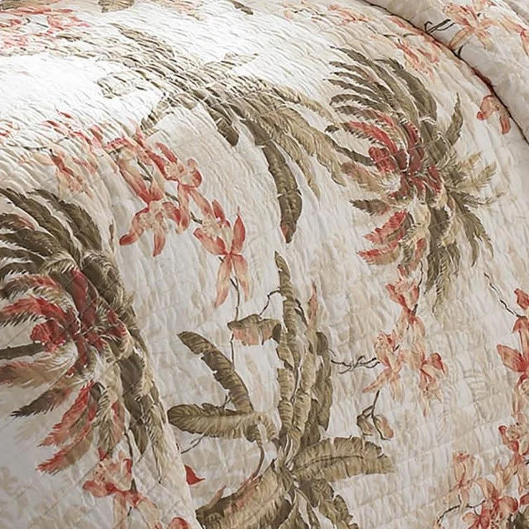 Full / Queen Cotton Coastal Palm Tree Floral 3 Piece Reversible Quilt Set - Image 3