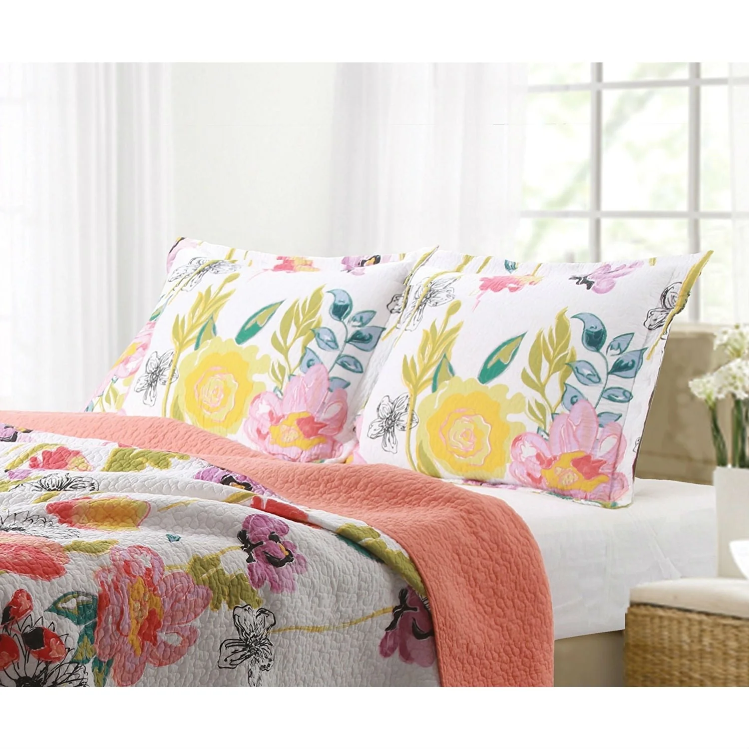 Full / Queen Cotton Quilt Set Multi-Color Floral Pattern - Image 2