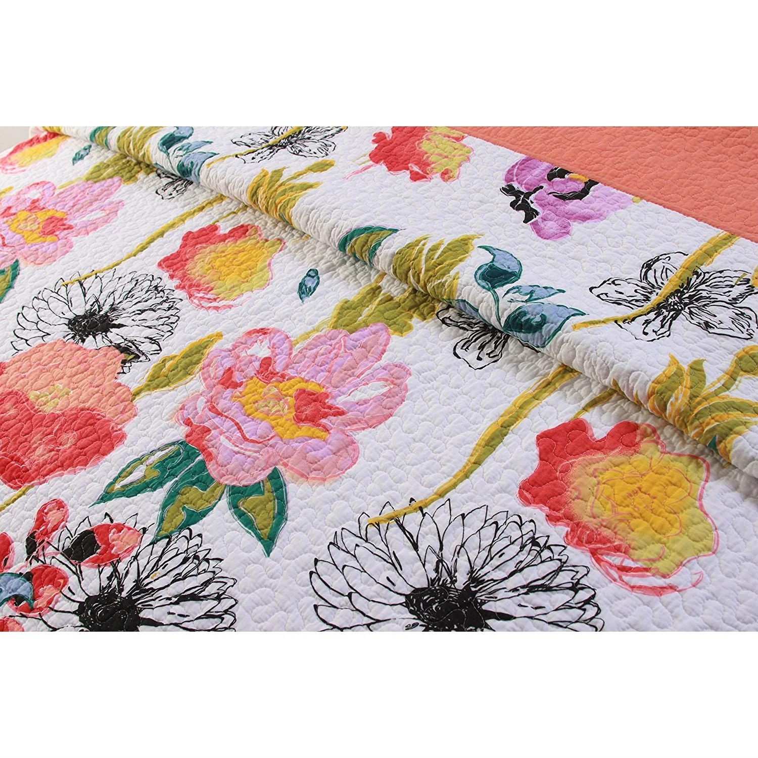 Full / Queen Cotton Quilt Set Multi-Color Floral Pattern - Image 3