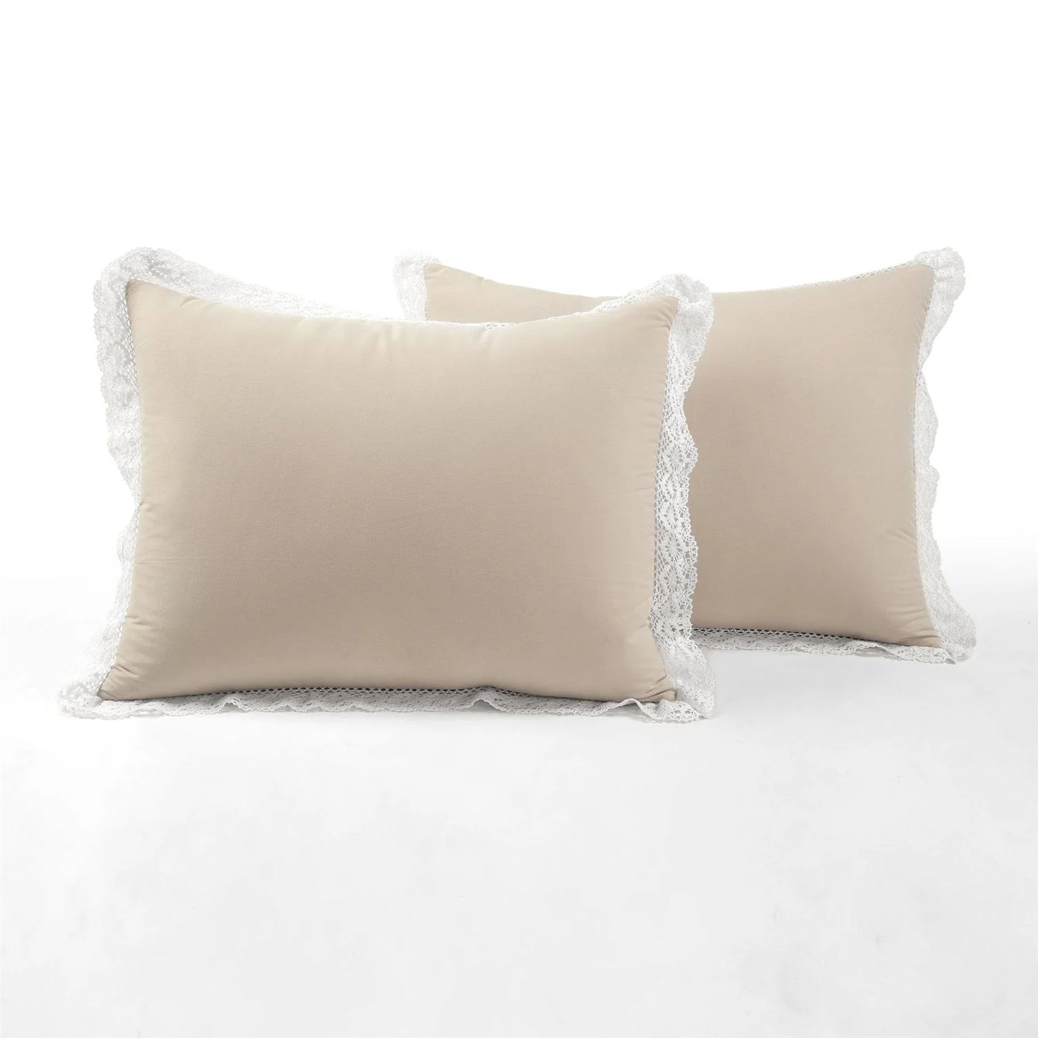 Full/Queen French Country Beige 5-Piece Lightweight Comforter Set w/ Lace Trim - Image 4