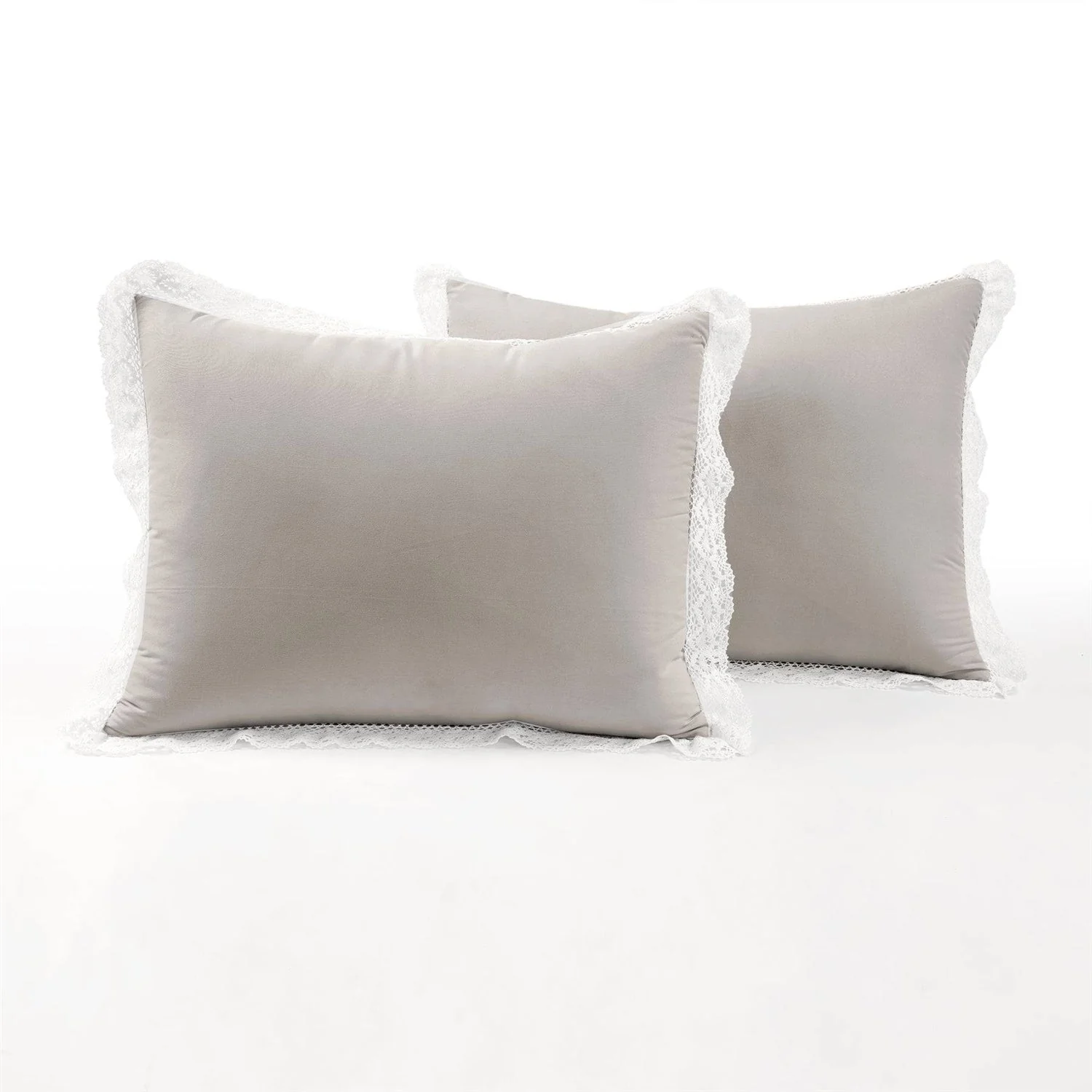 Full/Queen French Country Grey 5-Piece Lightweight Comforter Set w/ Lace Trim - Image 3