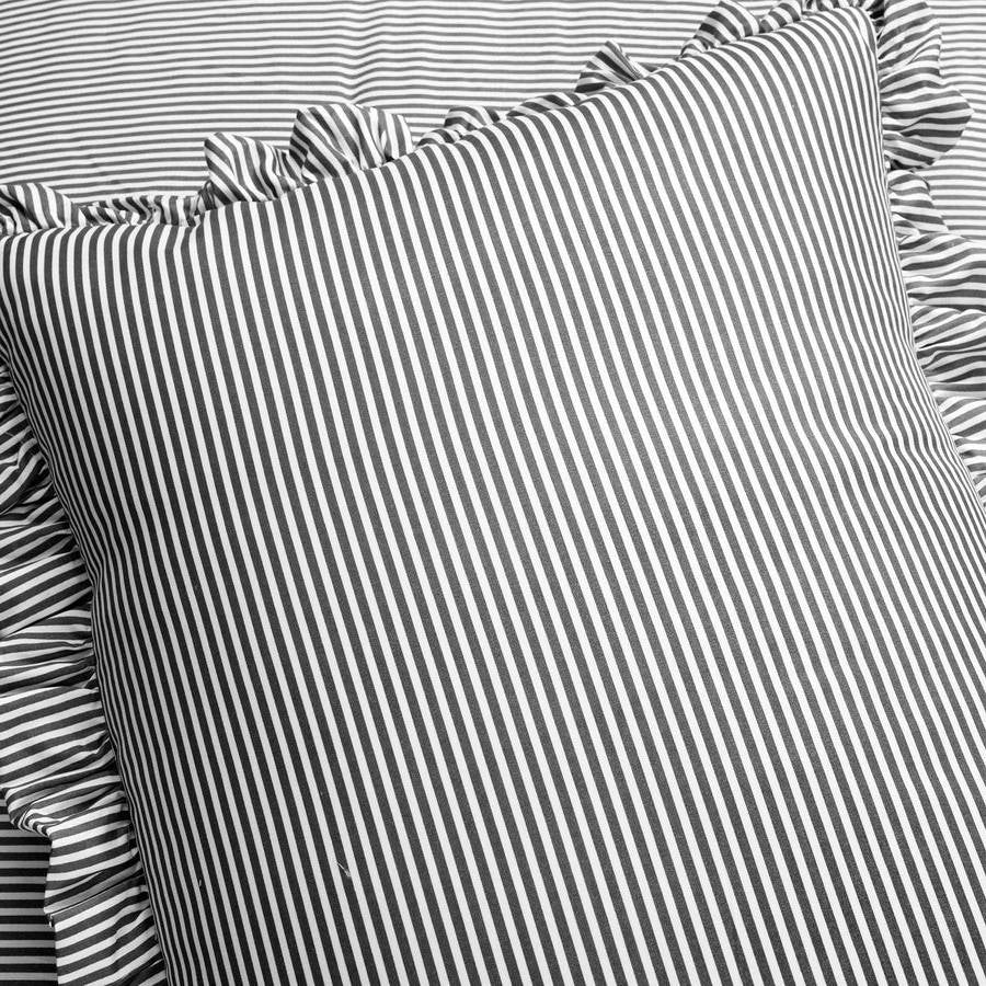 Full/Queen Grey White Stripe Ruffle Reversible 3 Piece Comforter Set - Image 4