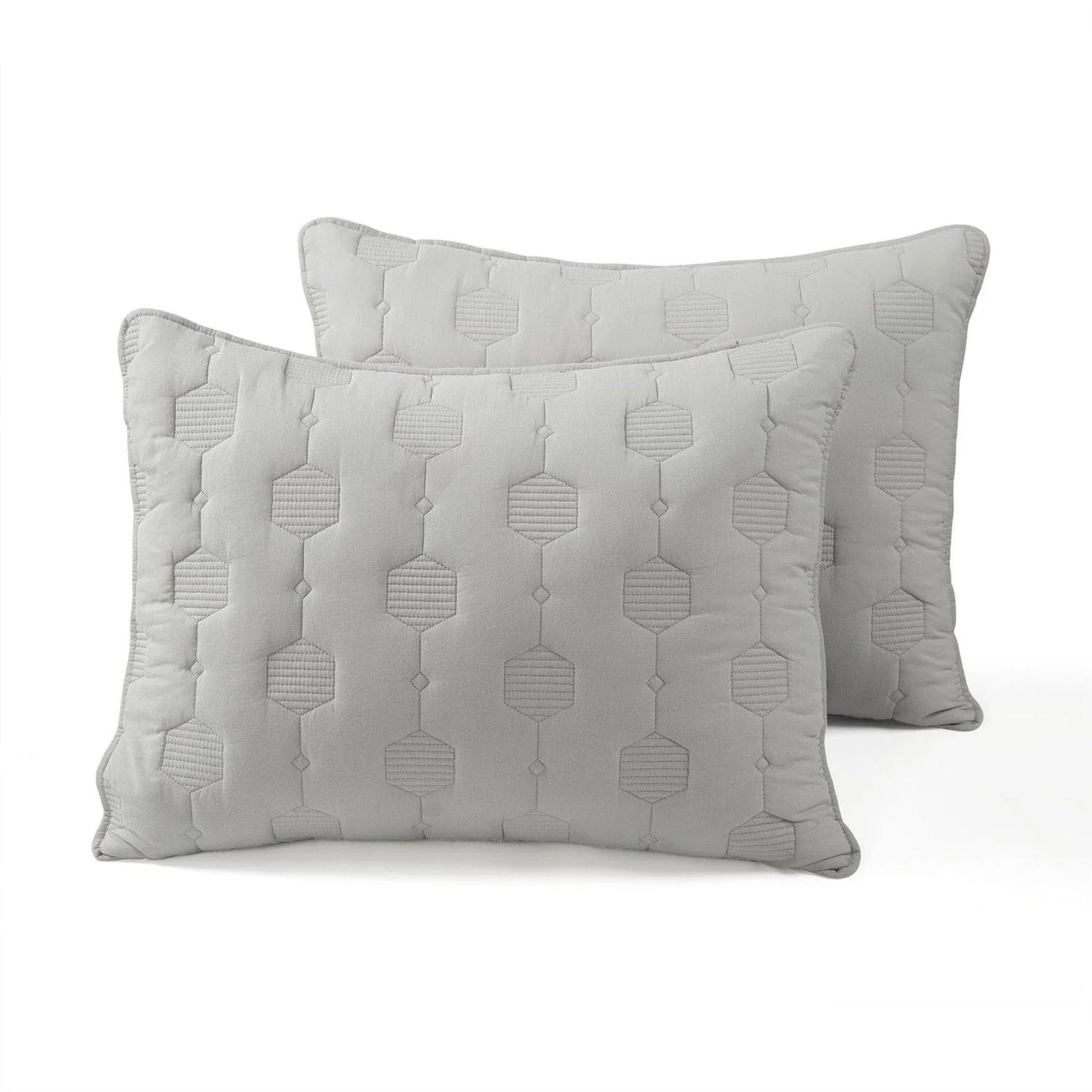 Full/Queen Hexagonal Pattern Lightweight Grey Textured Cotton 3 Piece Quilt Set - Image 4