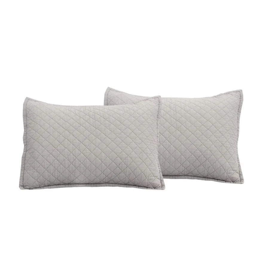 Full/Queen Lightweight Cotton Linen Grey Textured Reversible 3-Piece Quilt Set - Image 3