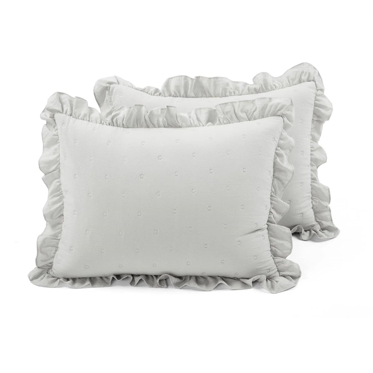 Full/Queen Lightweight Grey Ruffle Reversible Oversized 3 Piece Quilt Set - Image 4