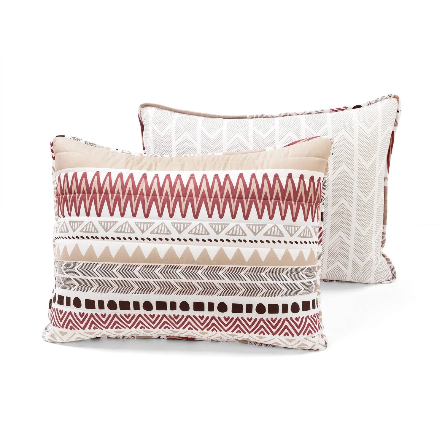 Full/Queen Lightweight Rustic Red Chevron Stripe Reversible 3 Piece Quilt Set - Image 5