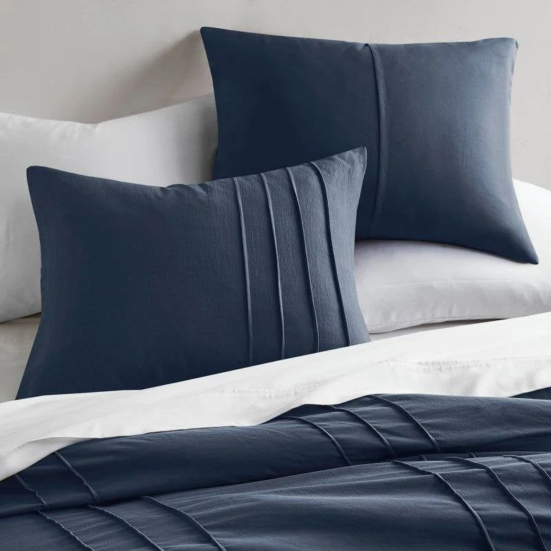 Full/Queen Microfiber Pleated Bohemian style Pre-Washed Comforter Set in Navy - Image 3