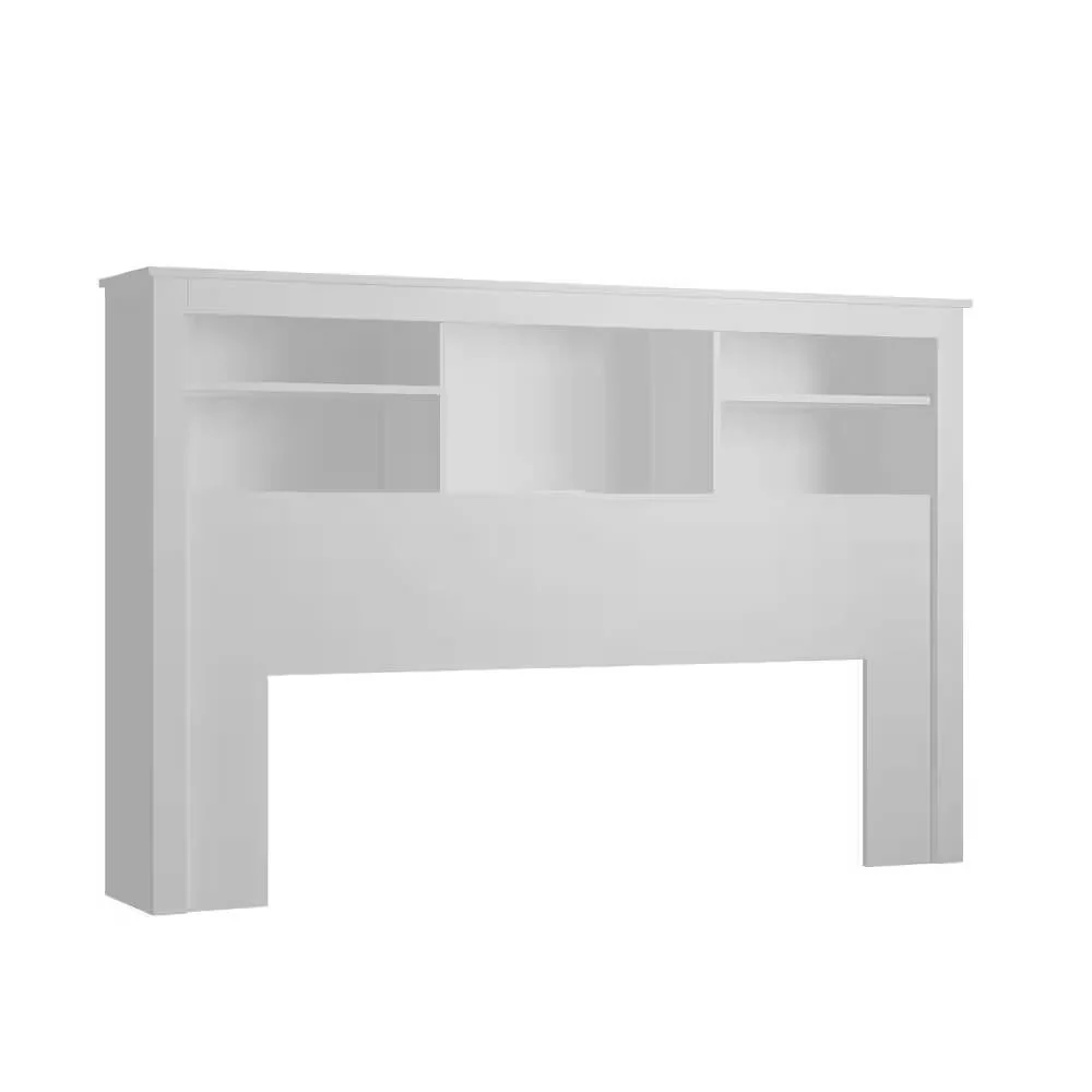 Full / Queen Modern Bookcase Headboard with LED Lights in White Wood Finish - Image 3