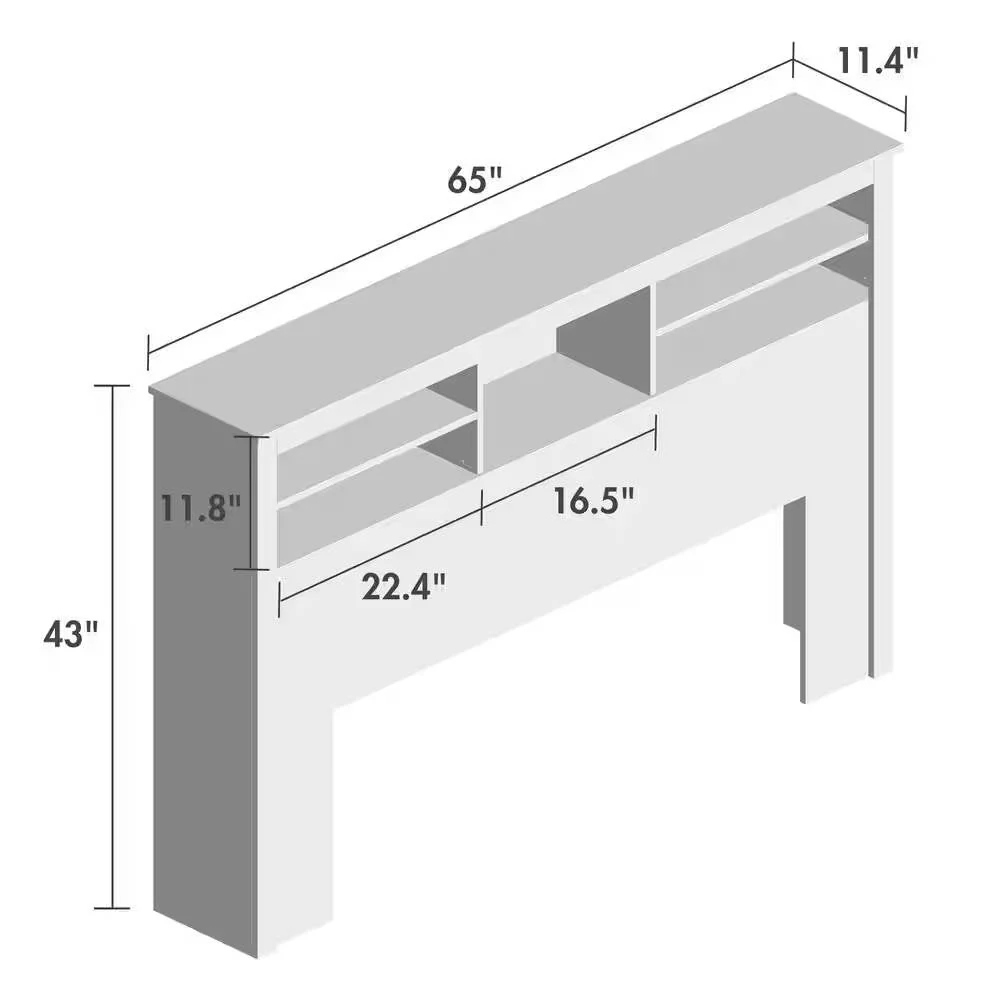 Full / Queen Modern Bookcase Headboard with LED Lights in White Wood Finish - Image 5