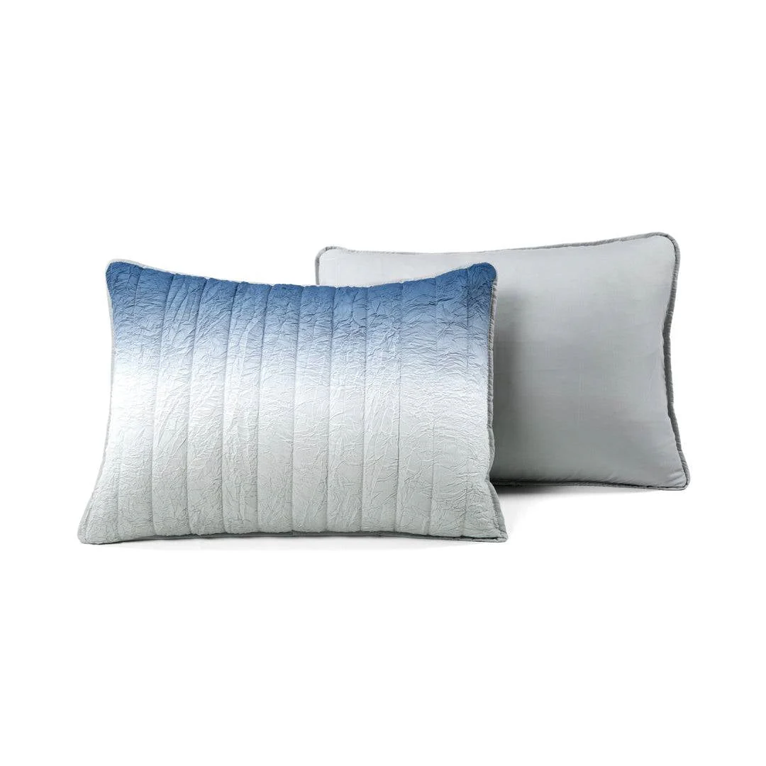 Full/Queen Navy Blue Grey Lightweight Wrinkle Fabric 3 Piece Quilt Set - Image 4