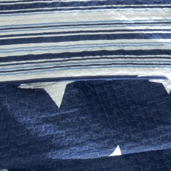 Full / Queen Navy Stars And Stripes At Night Quilt Coverlet Bedspread Set - Image 2