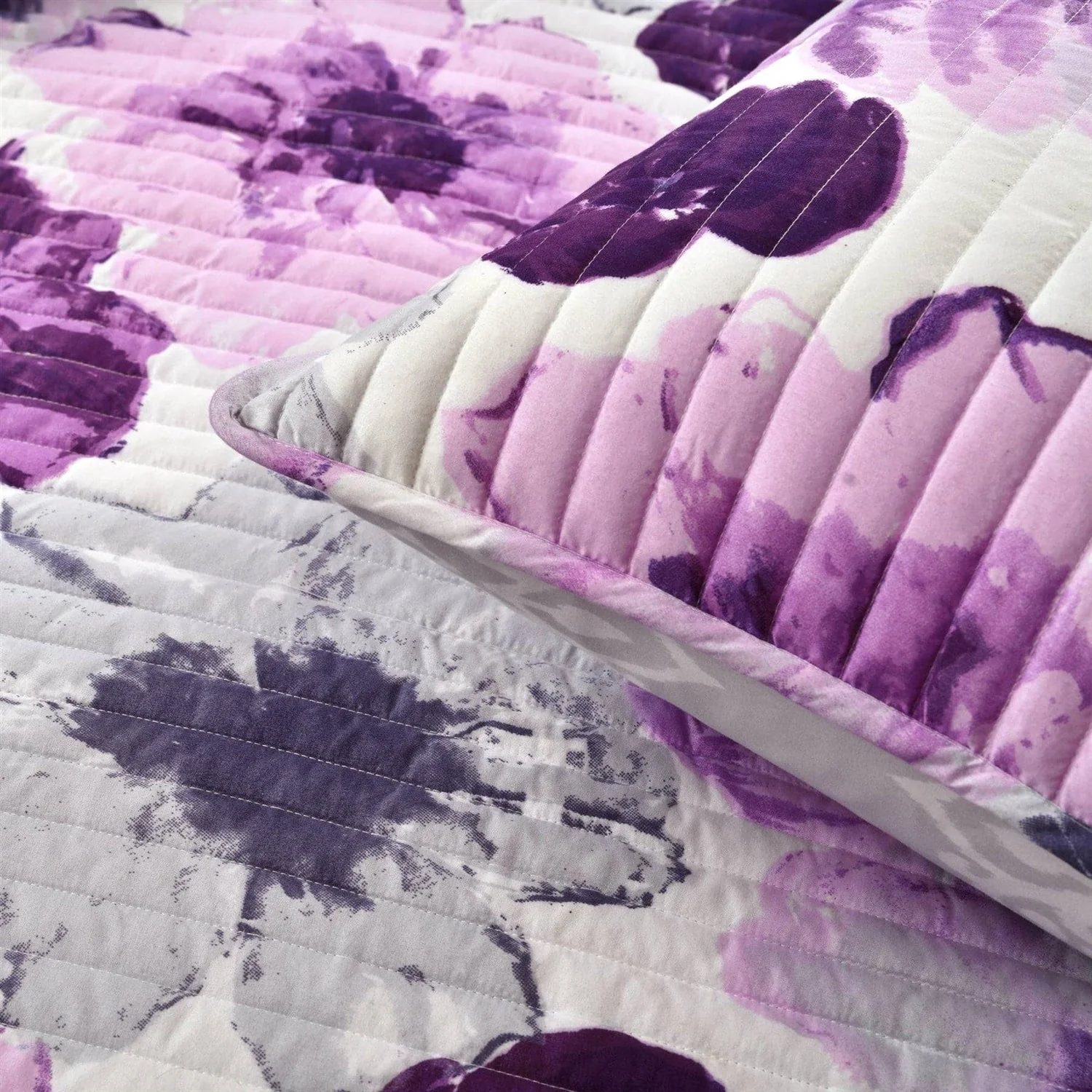Full/Queen Purple Grey Flowers Lightweight Polyester Microfiber Quilt Set - Image 4