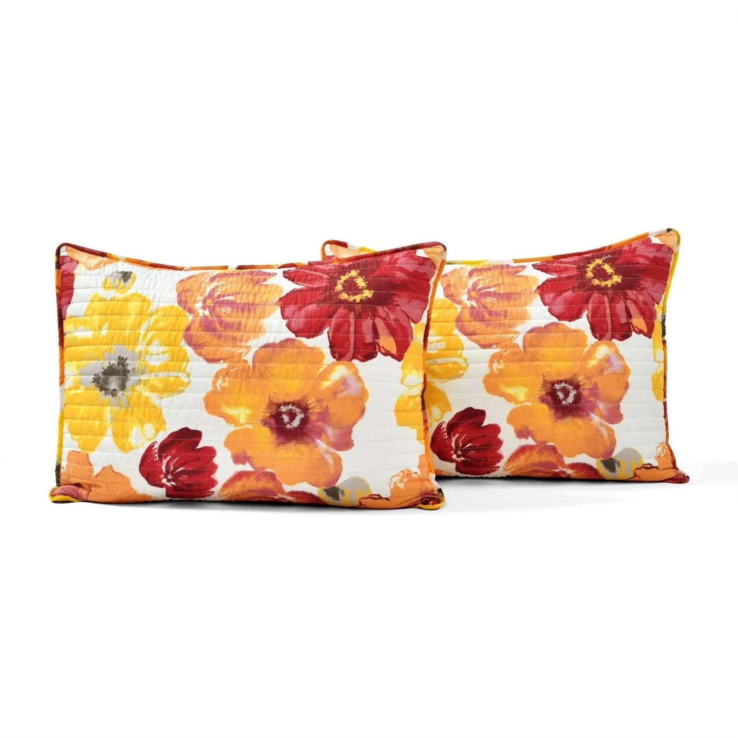 Full/Queen Red Orange Flowers Lightweight Polyester Microfiber Quilt Set - Image 5