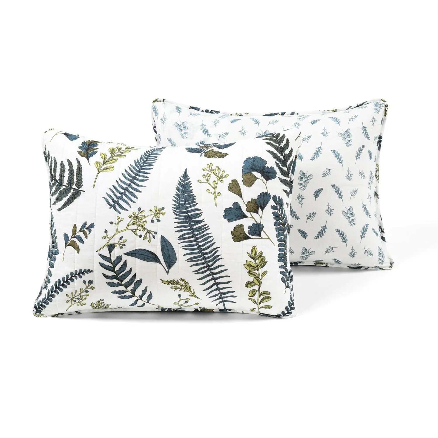 Full/Queen Reversible Cotton Lightweight Floral Fern Leaves 3 Piece Quilt Set - Image 5