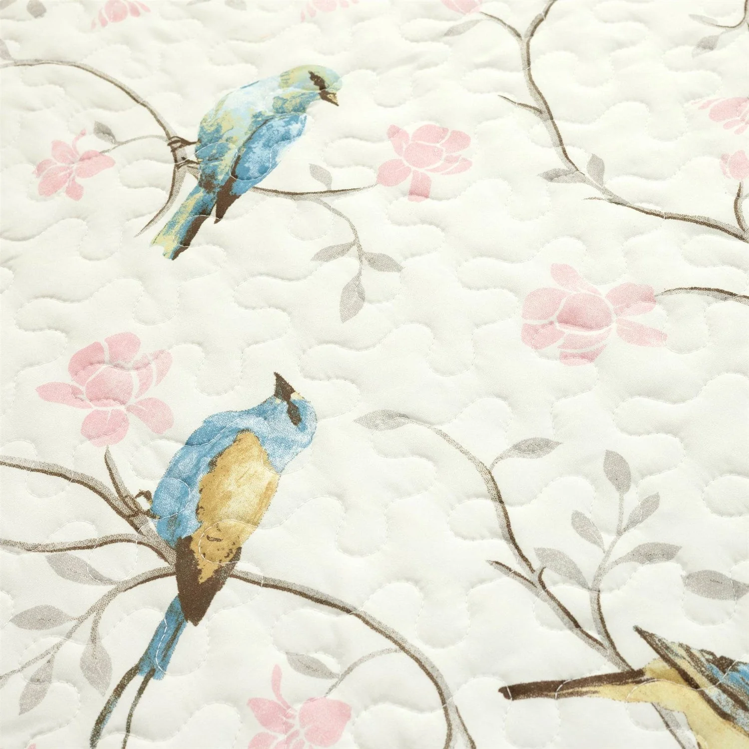 Full/Queen Reversible Lightweight Polyester Floral Birds 3 Piece Quilt Set - Image 3