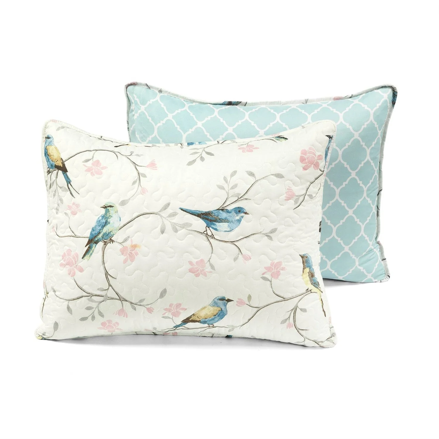 Full/Queen Reversible Lightweight Polyester Floral Birds 3 Piece Quilt Set - Image 5
