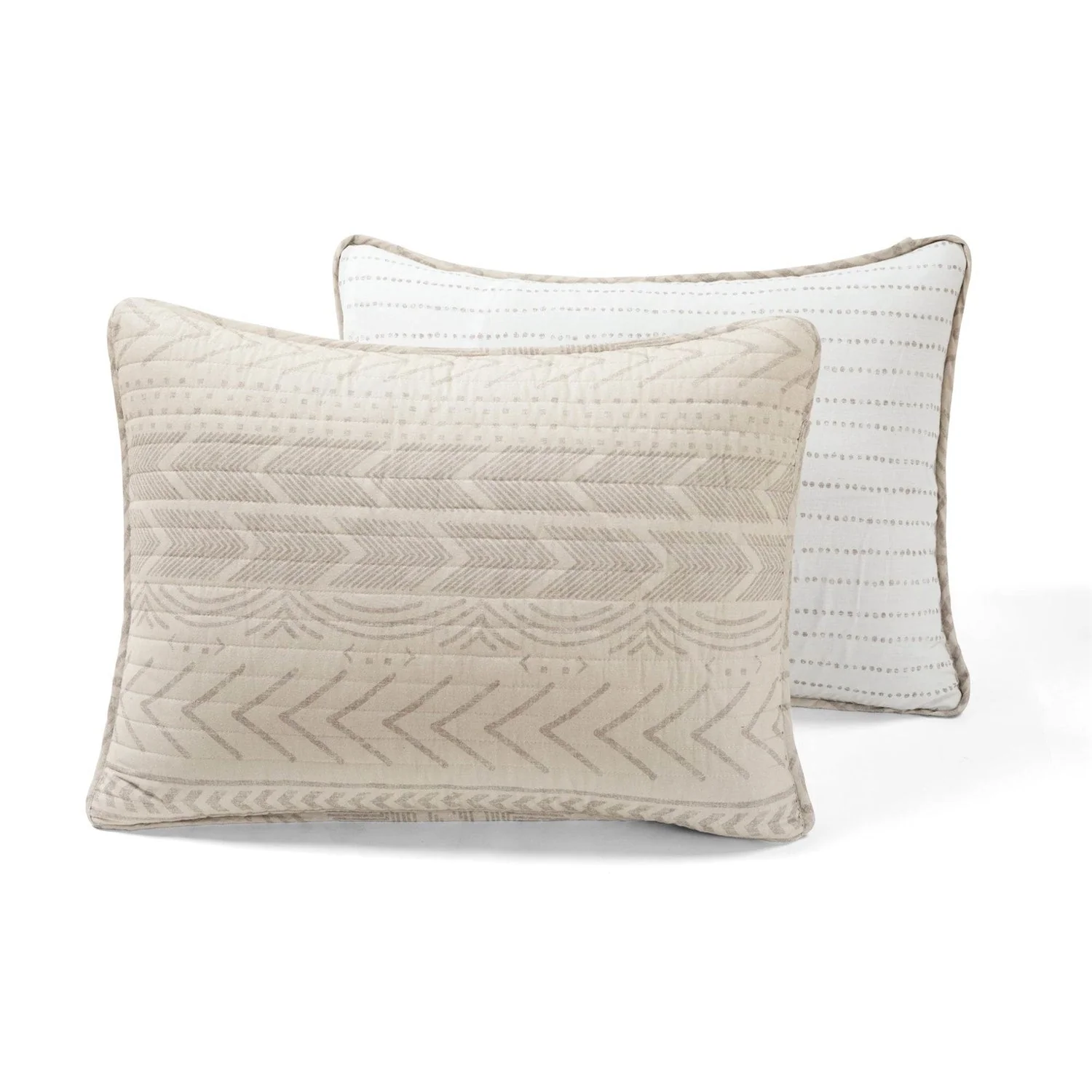 Full/Queen Scandinavian Chevron Beige Tan Reversible Cotton Quilt Set - Image 5