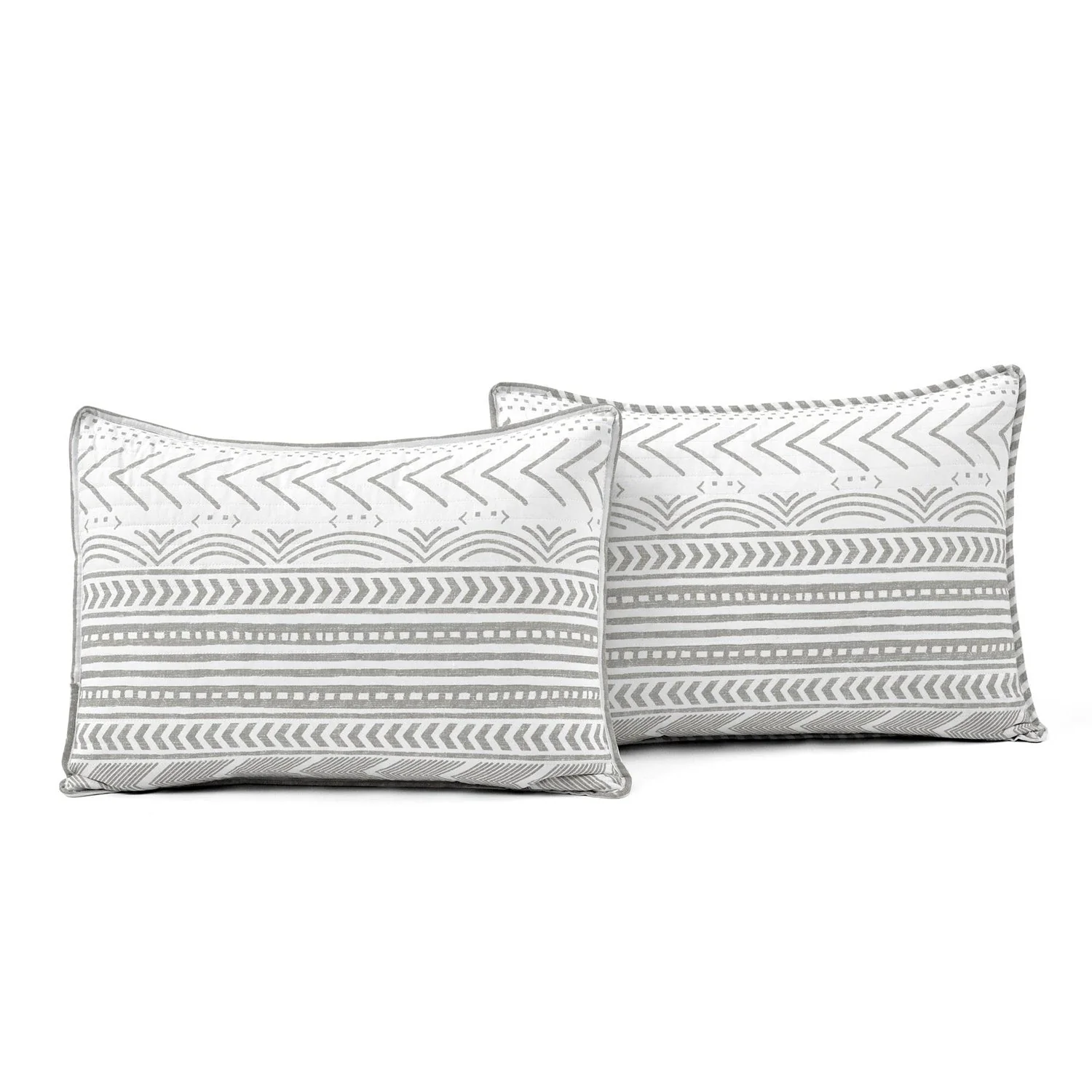 Full/Queen Scandinavian Chevron Grey White Reversible Cotton Quilt Set - Image 3