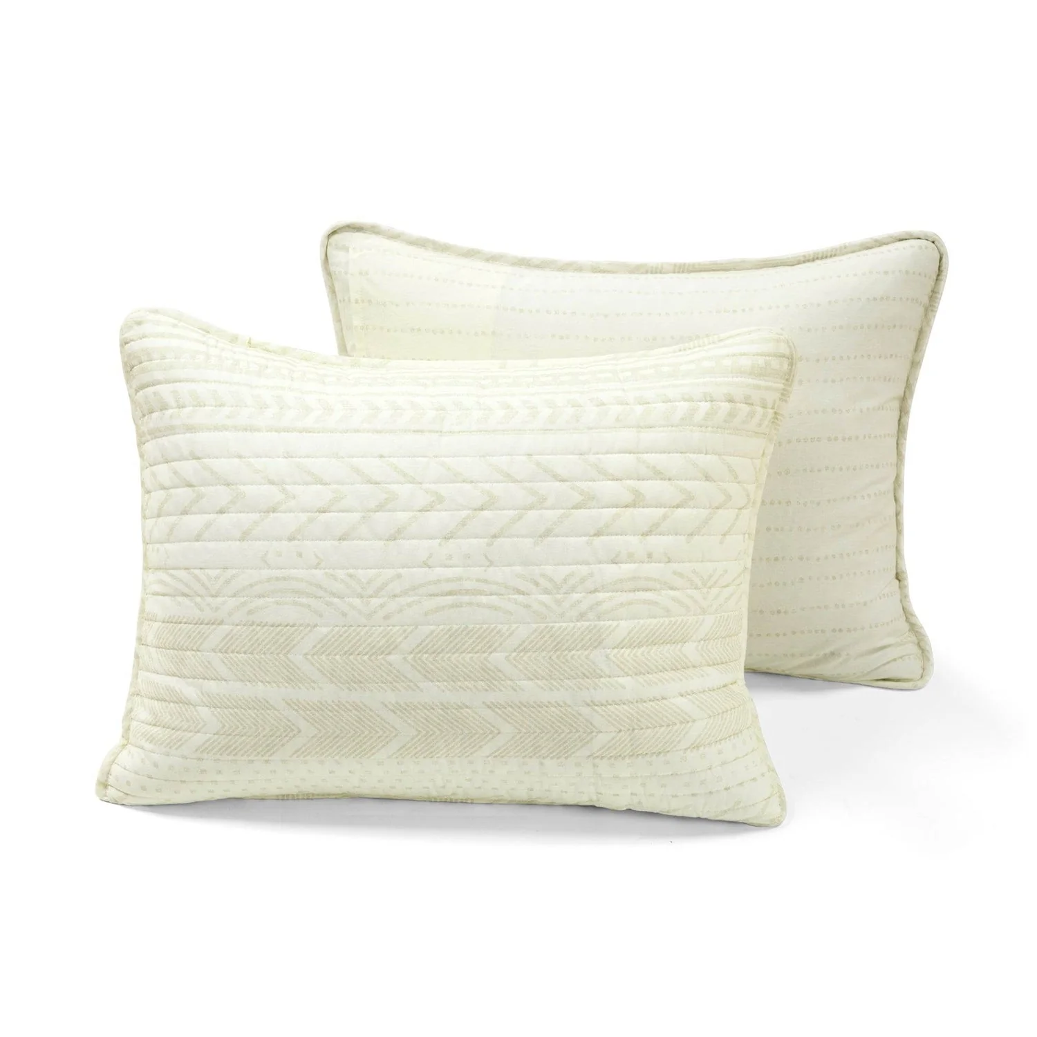Full/Queen Scandinavian Chevron Ivory Beige Reversible Cotton Quilt Set - Image 5