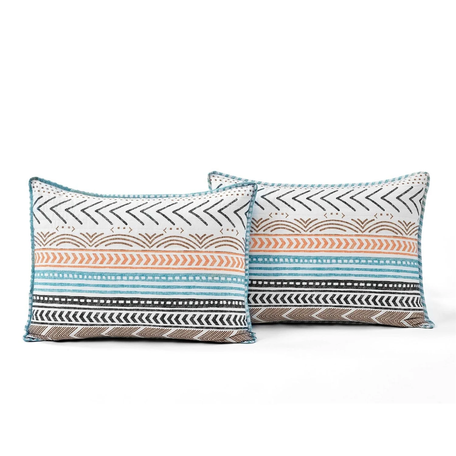 Full/Queen Scandinavian Chevron Teal White Orange Reversible Cotton Quilt Set - Image 5