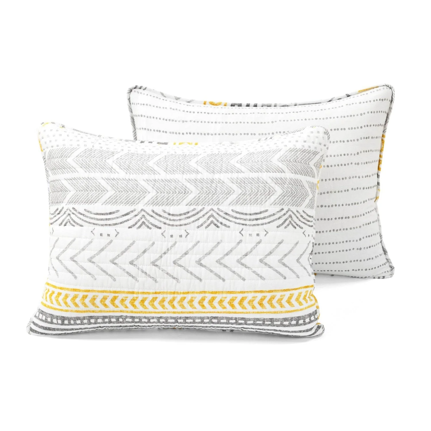 Full/Queen Scandinavian Grey/Yellow Reversible Cotton Quilt Set - Image 5
