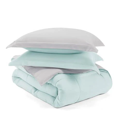 Full/Queen size 3-Piece Microfiber Reversible Comforter Set Aqua Blue and Grey - Image 3