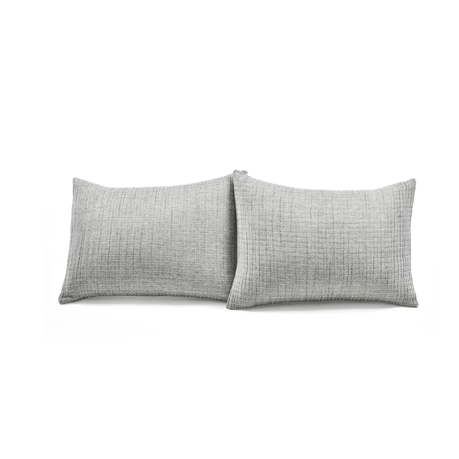 Full/Queen Size 3-Piece Reversible Cotton Yarn Woven Quilt Set in Grey Cream - Image 5
