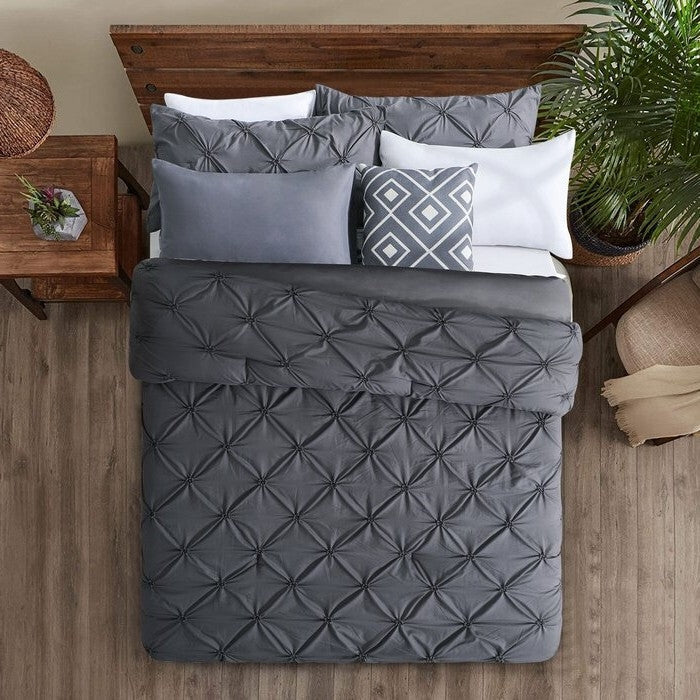Full/Queen Size All Season Pleated Hypoallergenic Microfiber Reversible 3 Piece Comforter Set in Gray - Image 3