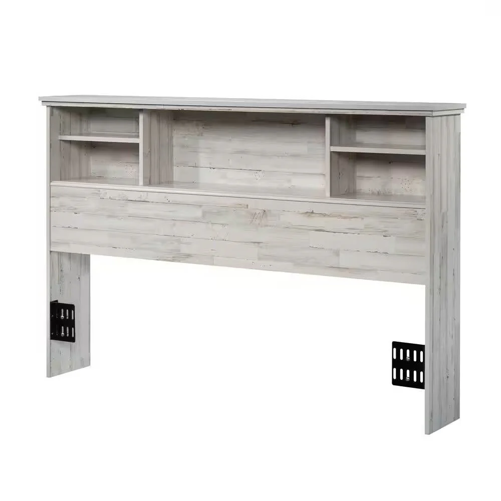 Full / Queen size Farmhouse Bookcase Headboard in Grey White Wood Finish - Image 3