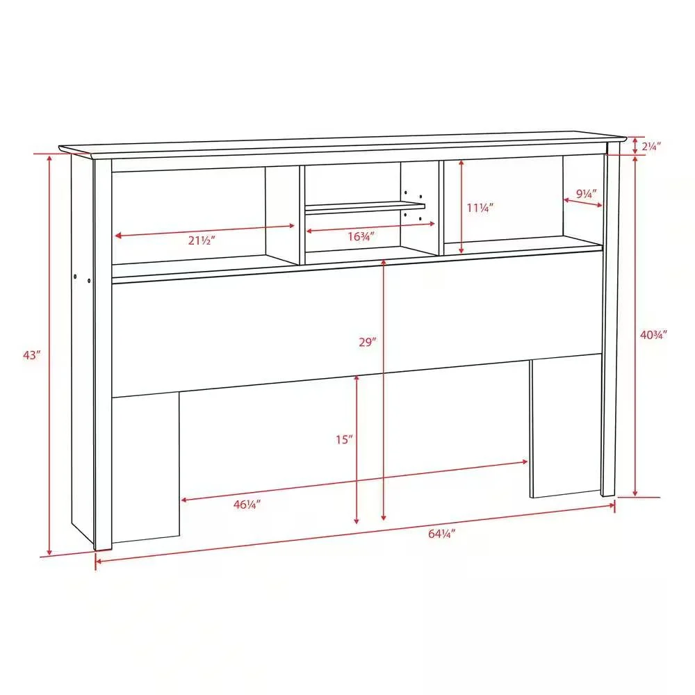 Full / Queen size Freestanding Bookcase Headboard in Grey Brown Wood Finish - Image 5