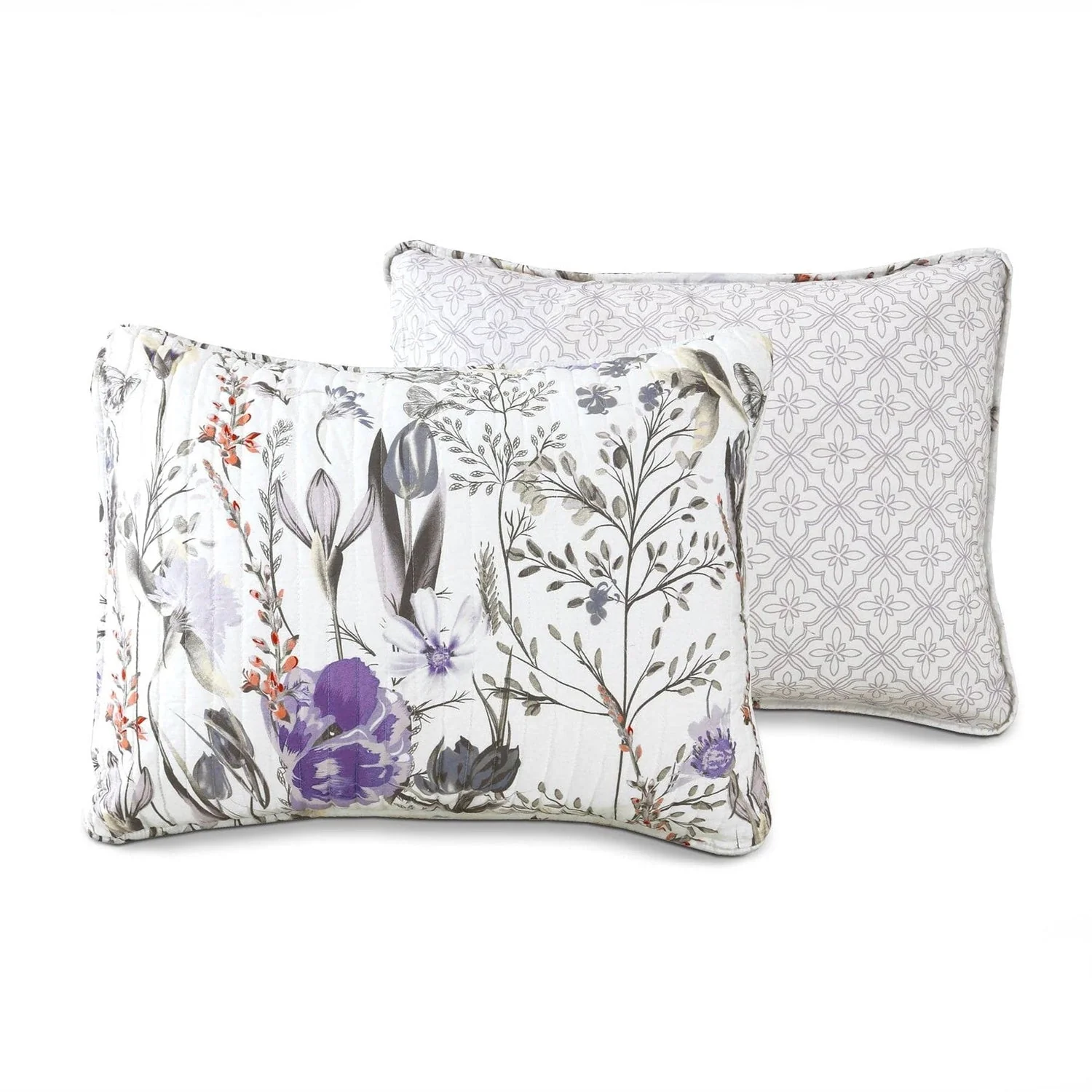 Full/Queen Size Lightweight Purple Grey White Floral Quilt Set - Image 5